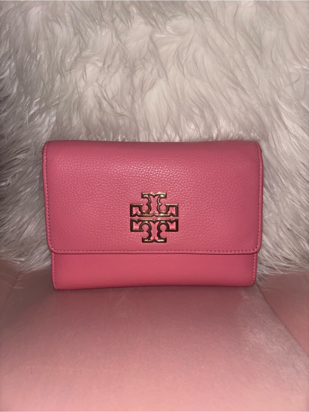 Tory Burch Pink Leather Britton chain wallet